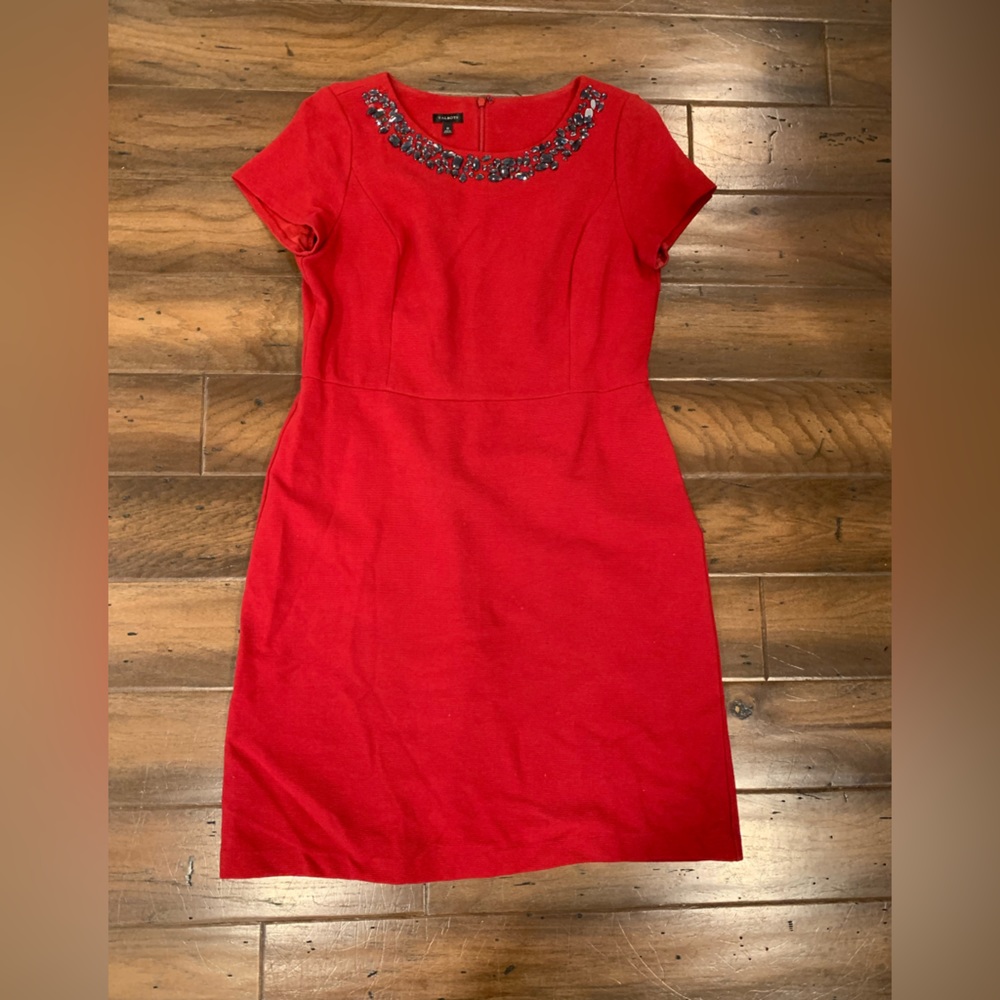 GUC Talbots Red Stretch Cap Sleeve Beaded Cocktail Dress 12